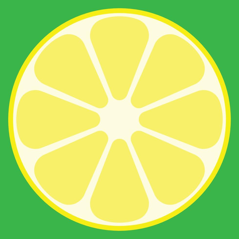 een citroen plak, geel citroen en groen achtergrond, citrus, vers en gezond voedsel, citroen illustratie vector, logo en teken vector