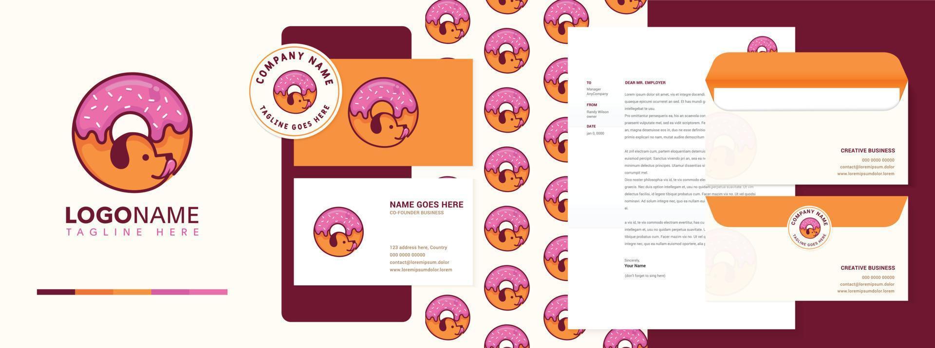 premie kwaliteit geïsoleerd schattig donut hond mascotte logo ontwerp sjabloon vector