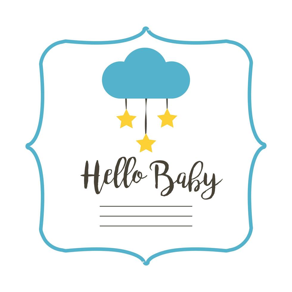 babydouche kaart met wolk en hallo baby belettering, hand tekenen stijl vector