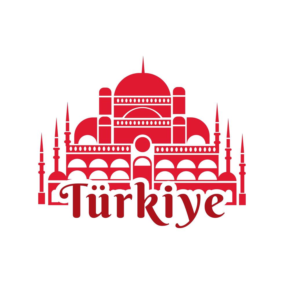 turkije republiek dag met blauwe moskee vlakke stijl vector