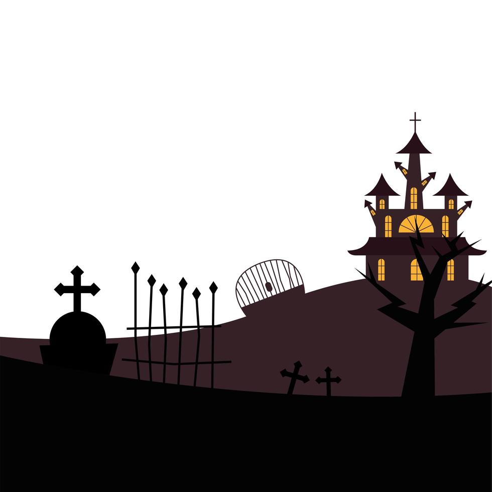 halloween huis, graf en poort vector ontwerp