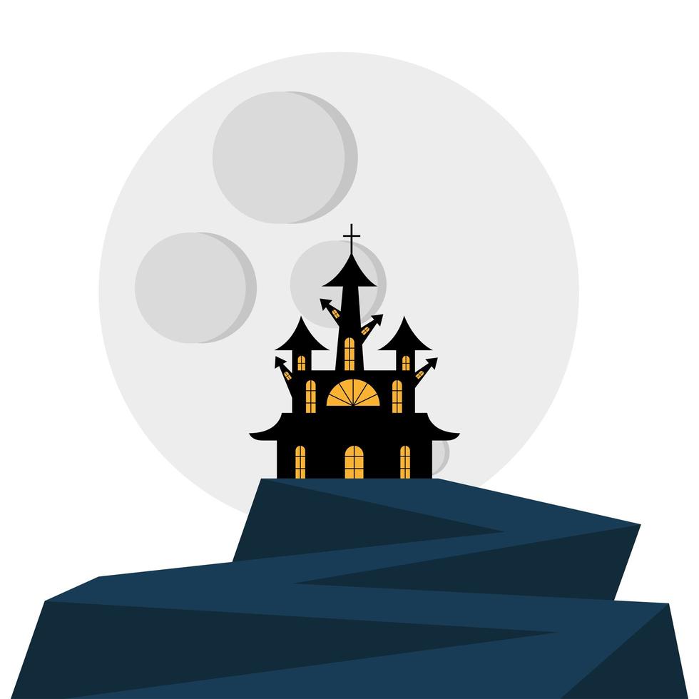 halloween huis en maan vector ontwerp