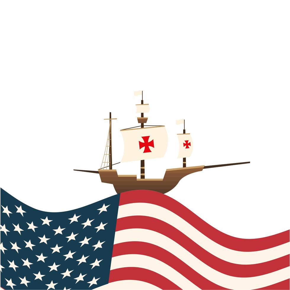 Christopher Columbus-schip met het vectorontwerp van de VS. vector