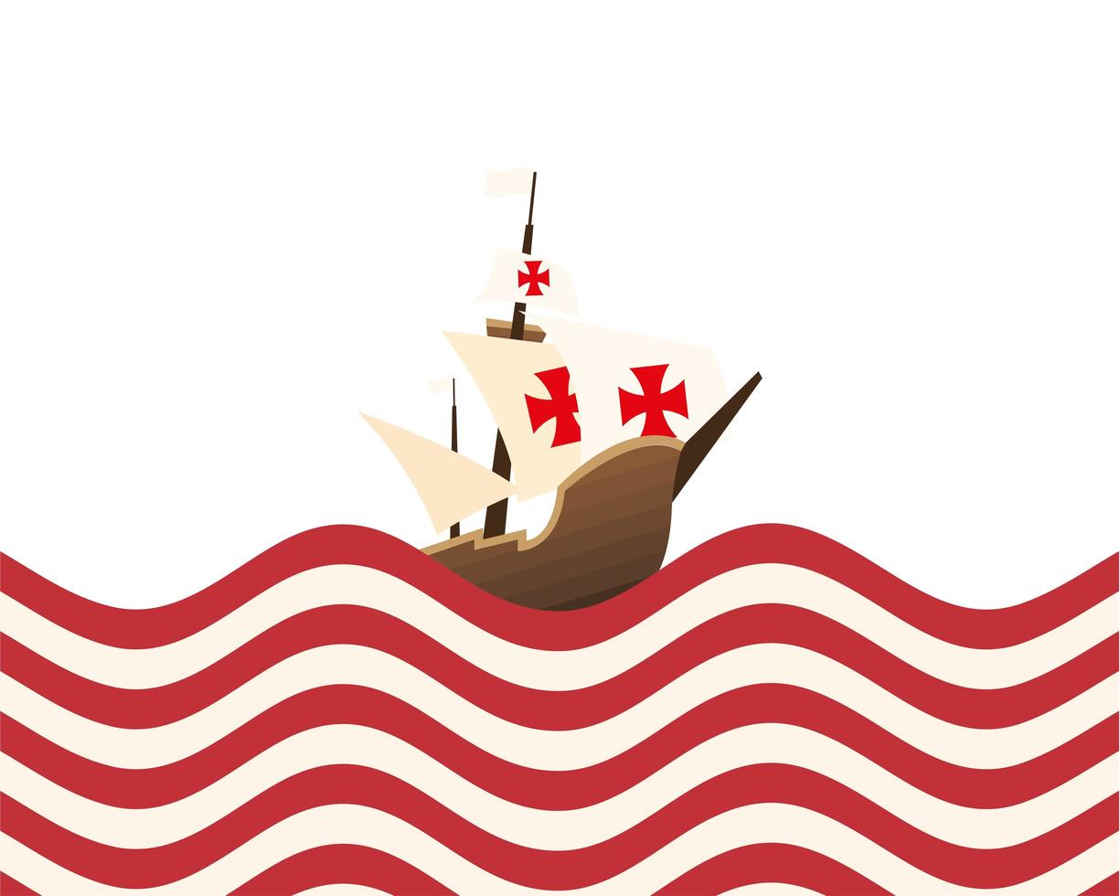 christopher columbus schip op het gestreepte zee vector ontwerp