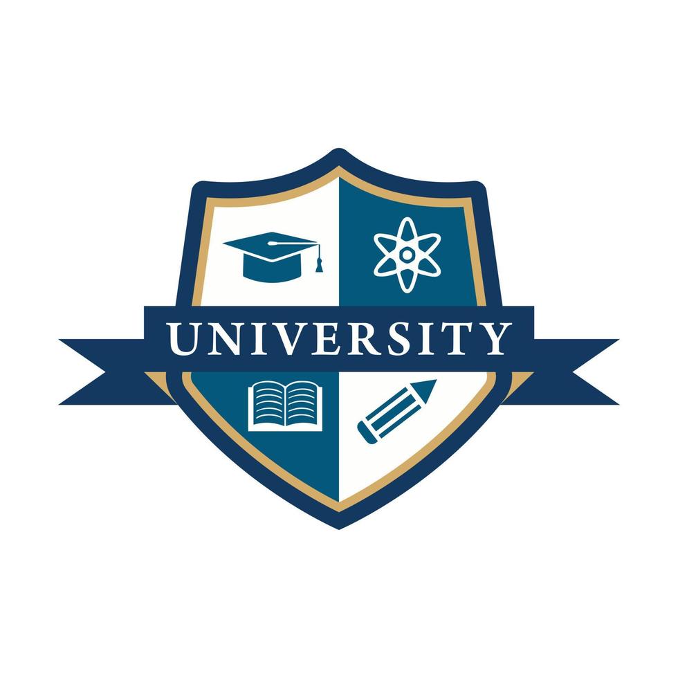 Universiteit college school- insigne logo ontwerp vector afbeelding. onderwijs insigne logo ontwerp. Universiteit hoog school- embleem