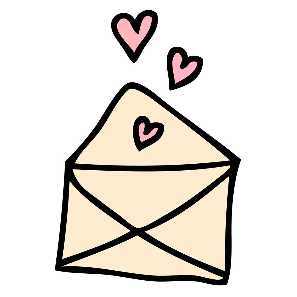hand- getrokken Valentijn Open envelop liefde brief in tekening stijl. perfect voor tee, stickers, kaarten. vector