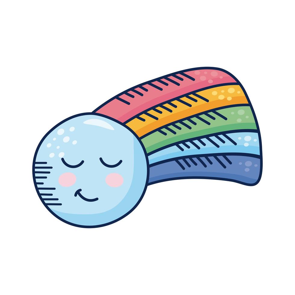 kawaii regenboog met maan komisch karakter vector