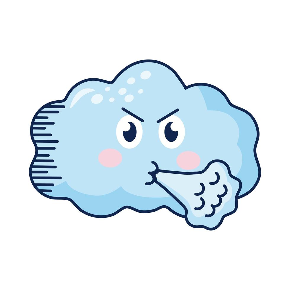 kawaii wolk met wind komisch karakter vector