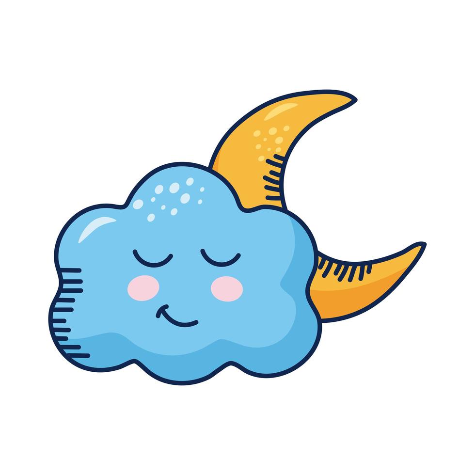 kawaii wolk met maan komisch karakter vector