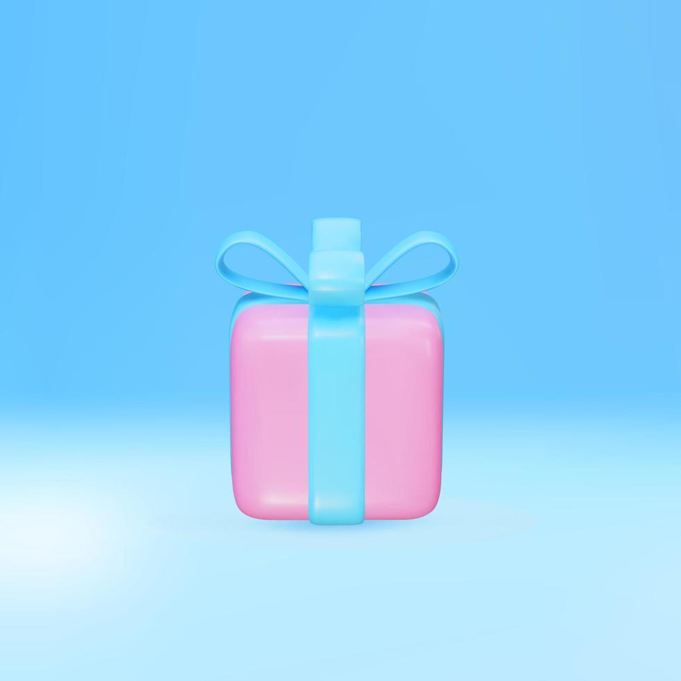 3d roze geschenk doos geïsoleerd Aan een blauw achtergrond. vector illustratie.