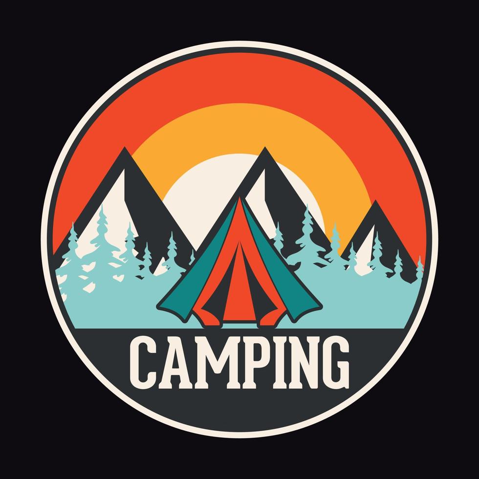 avontuur camping etiket vector illustratie retro wijnoogst insigne sticker en t-shirt ontwerp