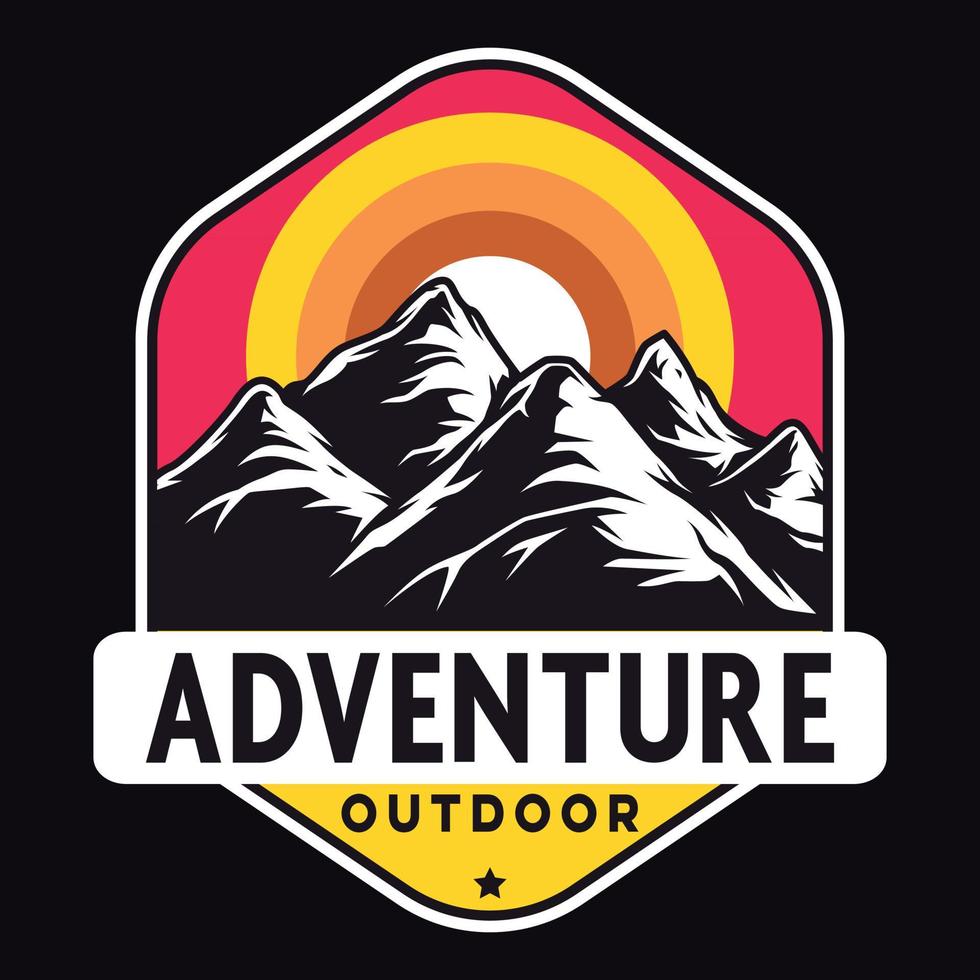 berg buitenshuis avontuur etiket vector illustratie retro wijnoogst insigne sticker en t-shirt ontwerp