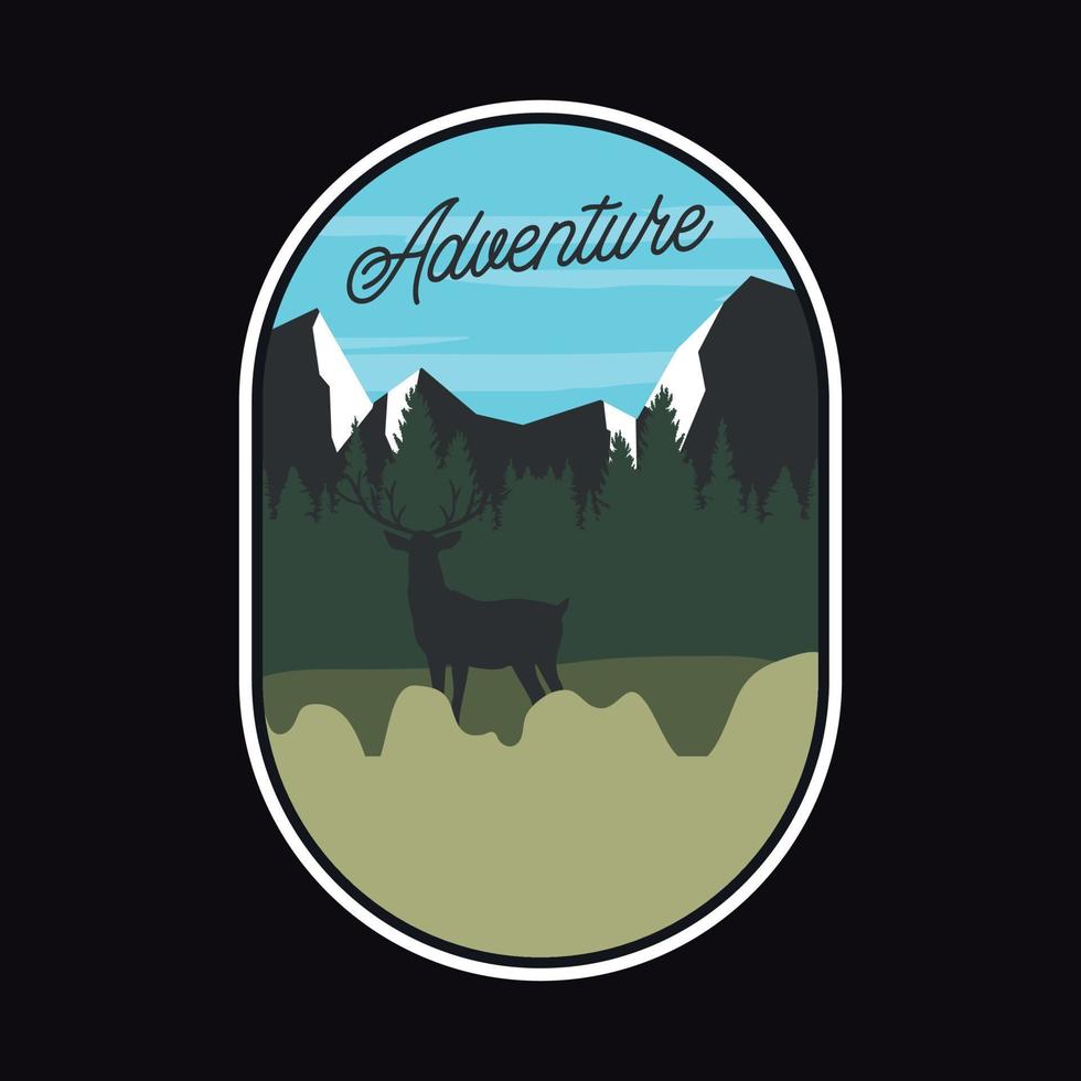 avontuur hert etiket vector illustratie retro wijnoogst insigne sticker en t-shirt ontwerp