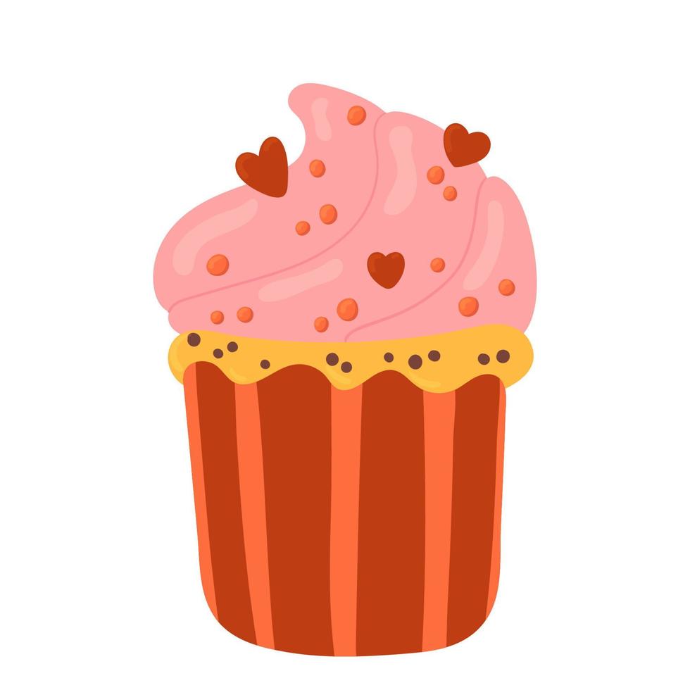 koekje met room. muffin met harten. zoet Valentijnsdag dag nagerecht. vector tekenfilm illustratie geïsoleerd Aan een wit