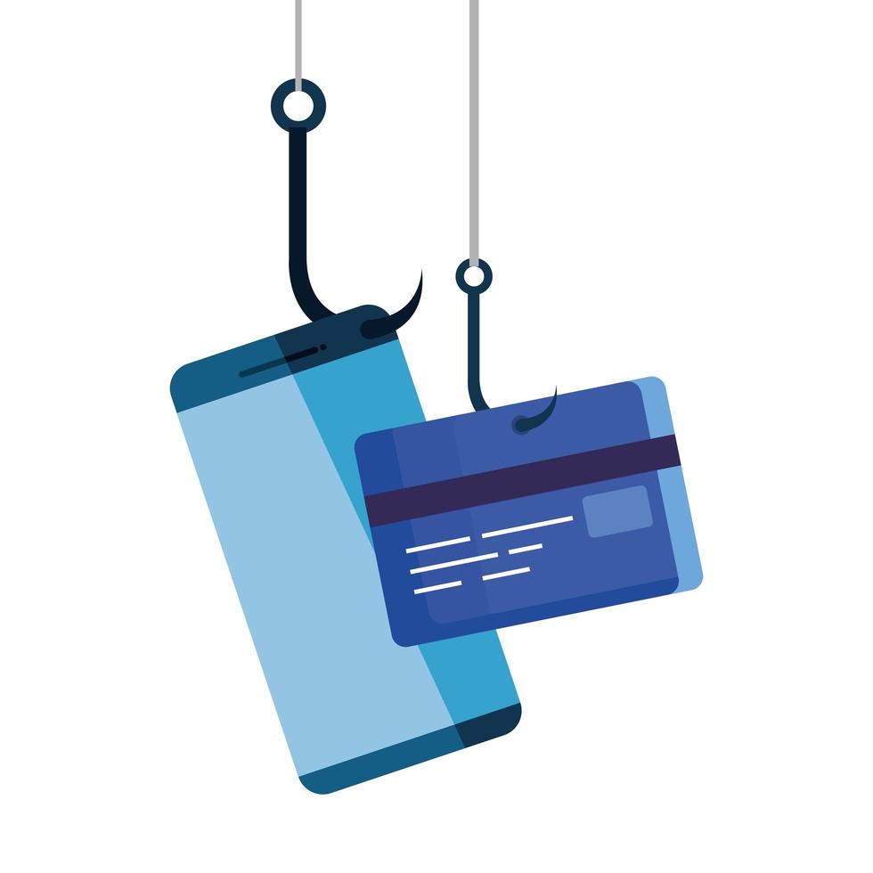 data phishing hacking online zwendel concept, met smartphone en creditcard haak vector