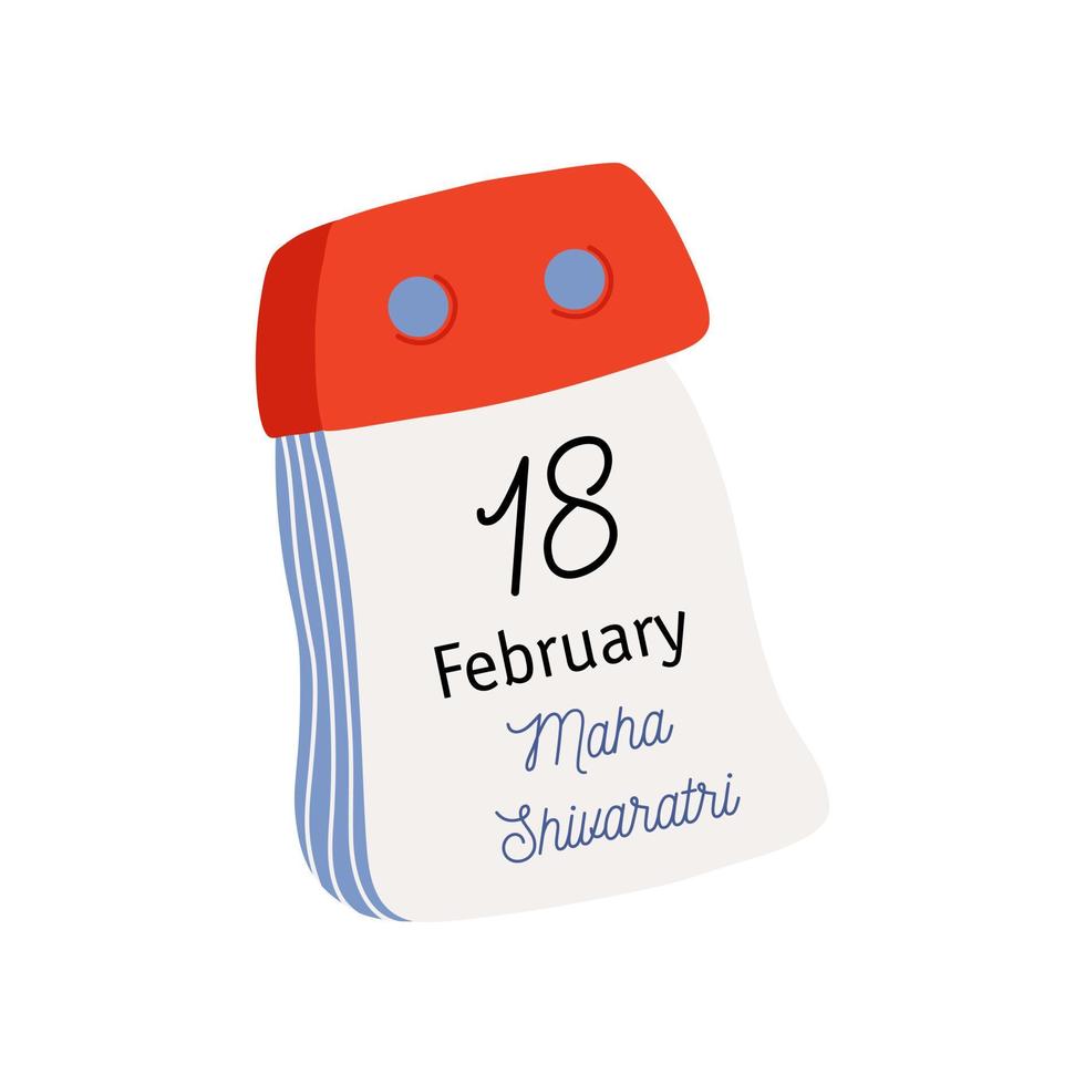 afscheuren kalender. kalender bladzijde met maha shivaratri datum. februari 18. vlak stijl hand- getrokken vector icoon.