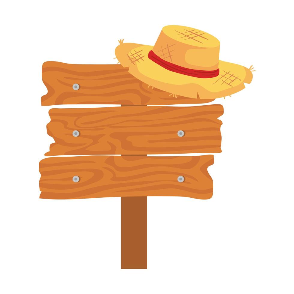houten bord met rieten hoed op witte achtergrond vector