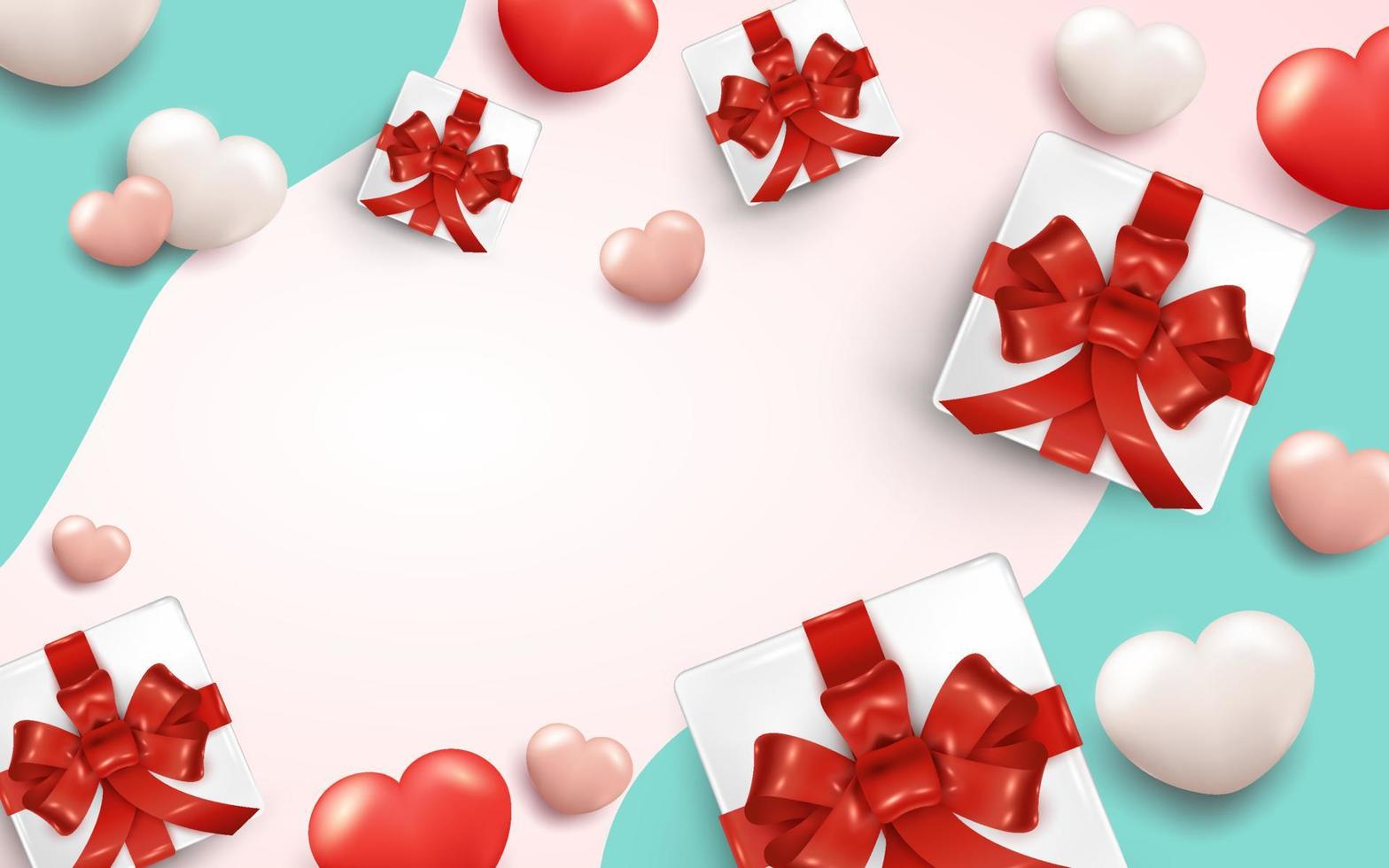 valentijnsdag dag achtergrond met geschenk doos ornamenten en schattig harten vector