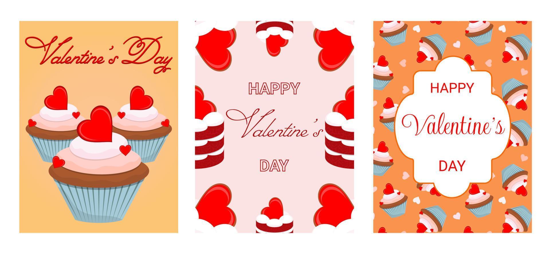 vector illustratie. verzameling van ansichtkaarten voor Valentijnsdag dag. zoet gebakjes.