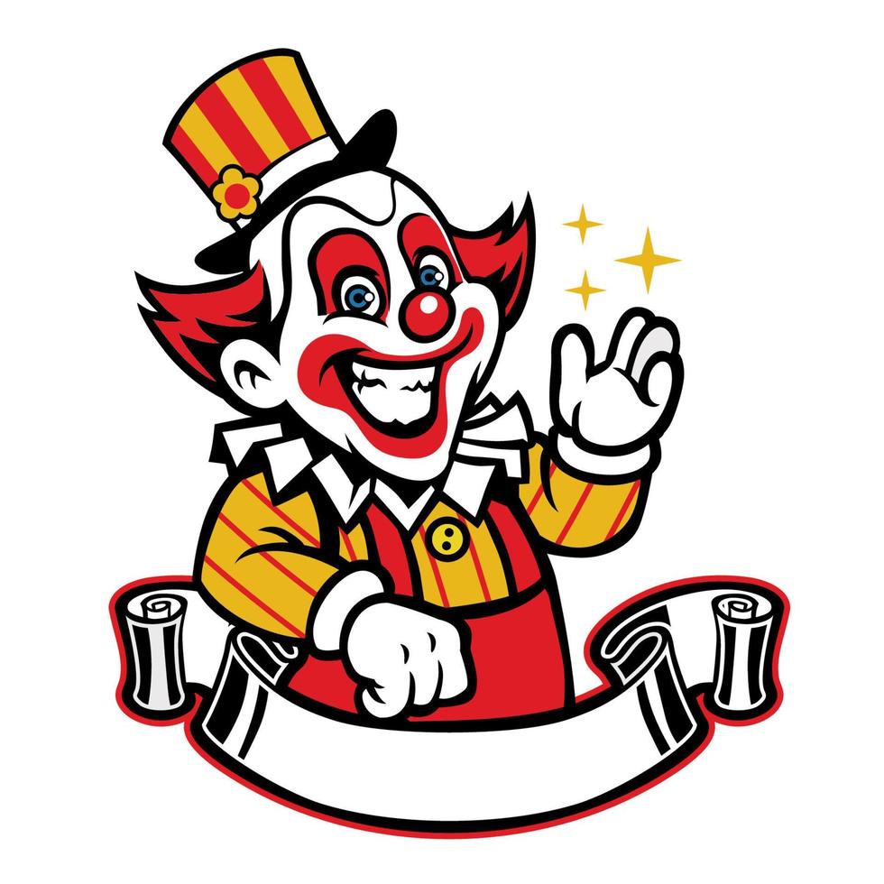 schattig grappig clown met blanco banier voor tekst vector