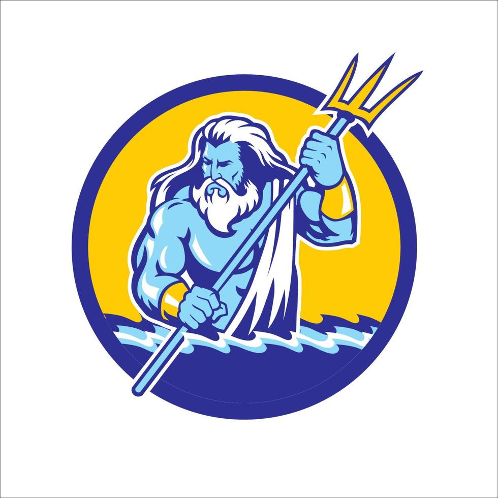 Poseidon mascotte karakter logo stijl vector