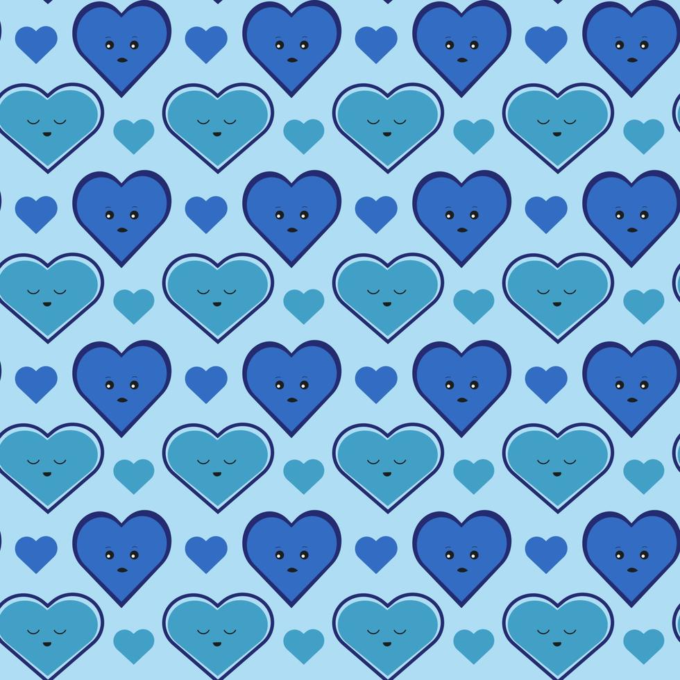 naadloos patroon met blauw harten verschillend emoties en ontwerp. vector retro textuur. kleding stof patroon.