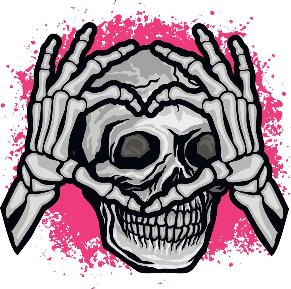 hand- hart skelet en schedel, grunge wijnoogst ontwerp t overhemden vector