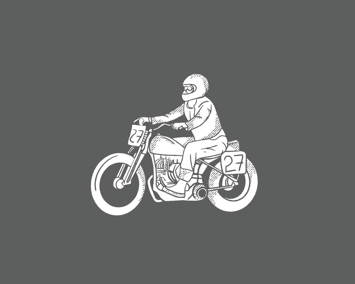 wijnoogst hand- tekening illustratie rijder oud mottorcycle vector