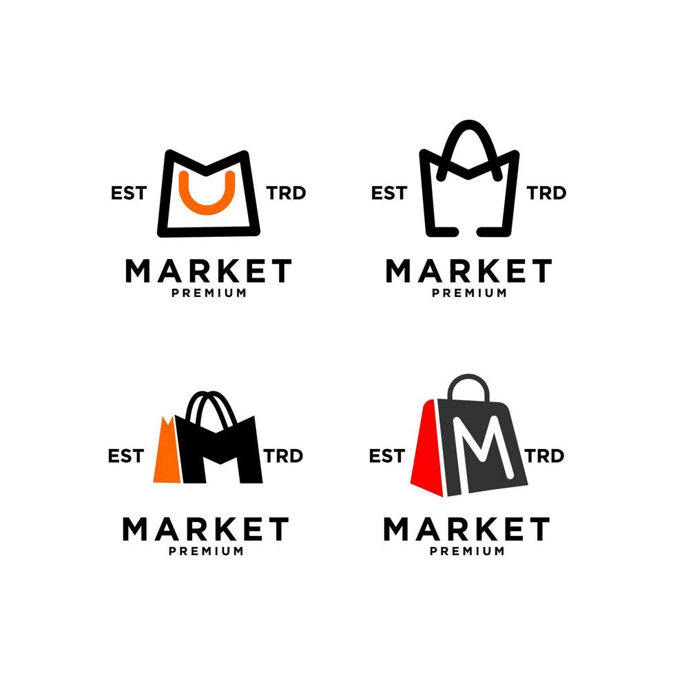 markt winkel zak eerste m reeks verzameling logo icoon ontwerp vector