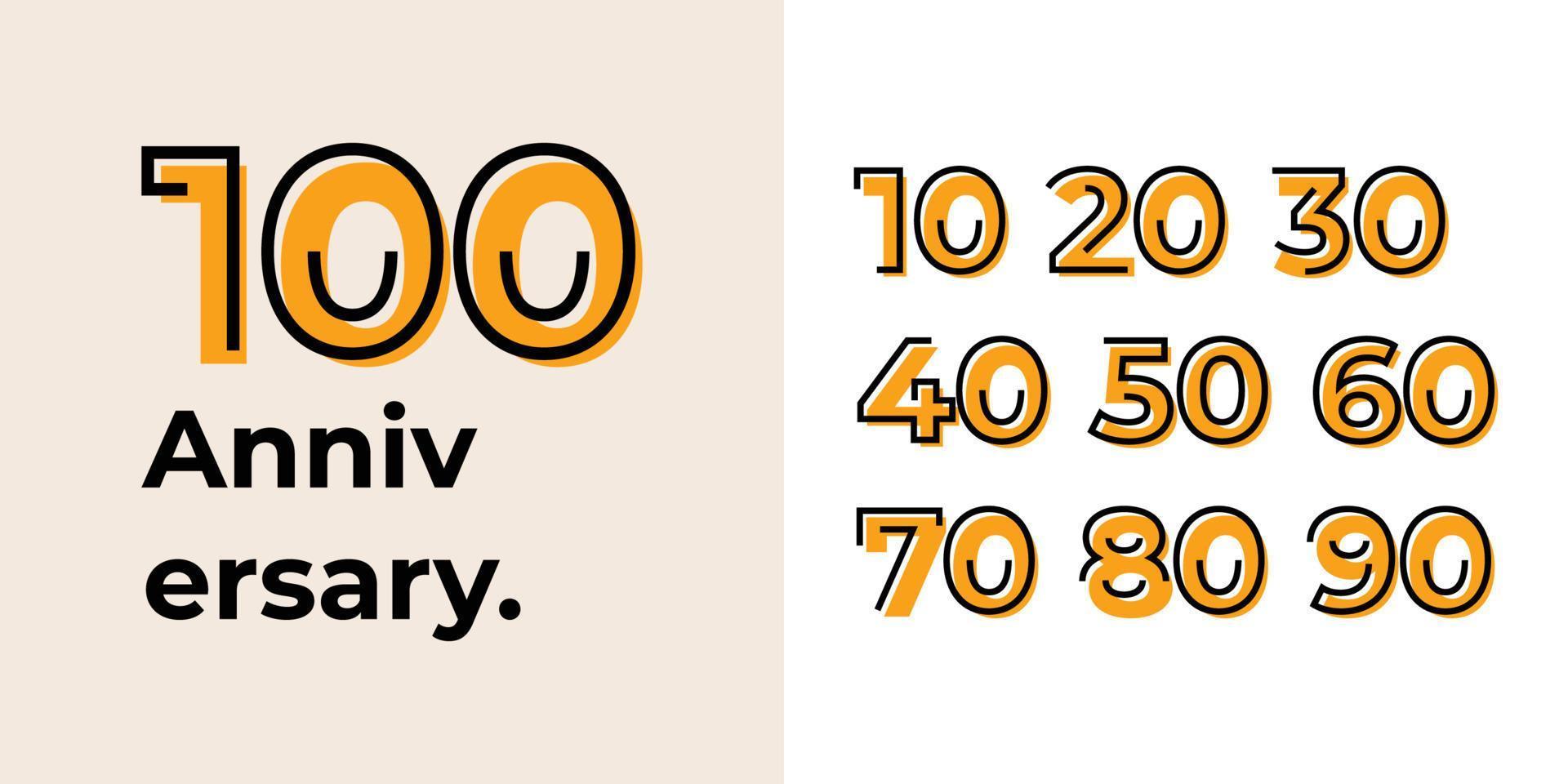 reeks 10 naar 100 jaren verjaardag etiket illustratie sjabloon ontwerp vector