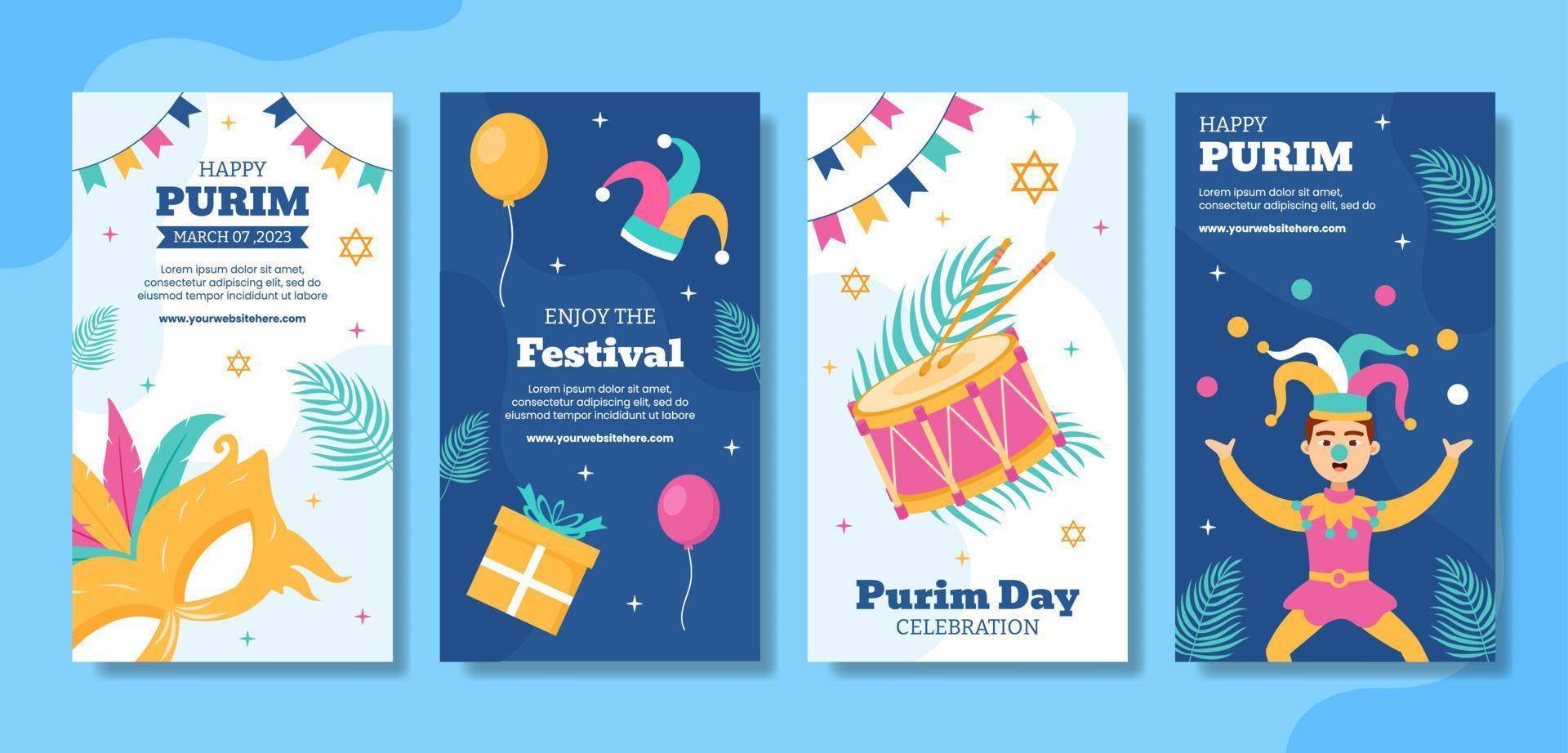 gelukkig Purim dag sociaal media verhalen vlak tekenfilm hand- getrokken Sjablonen illustratie vector