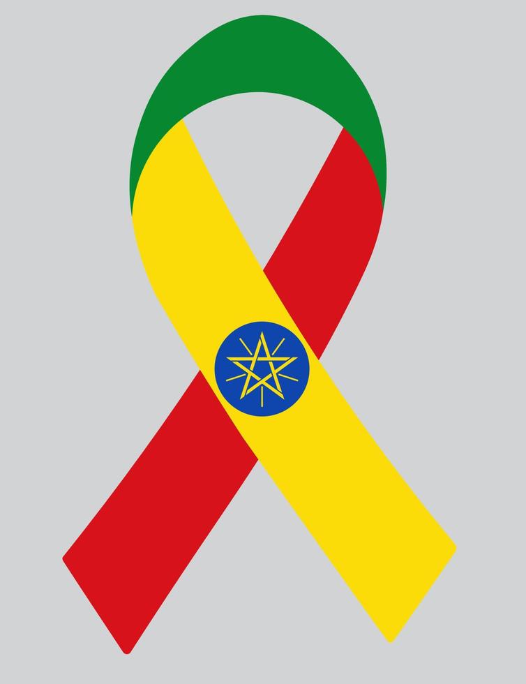 3d vlag van Ethiopië Aan lintje. vector