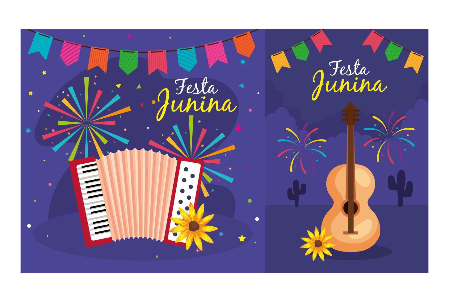 festa junina set kaarten, brazilië juni festival met decoratie vector