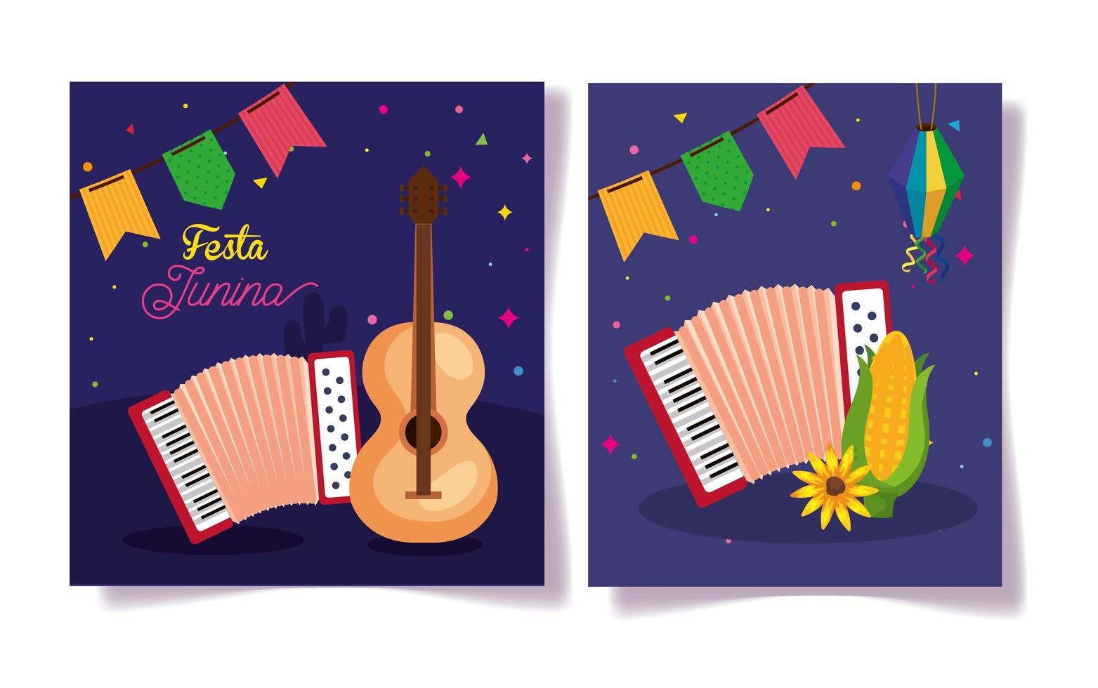 festa junina set kaarten, brazilië juni festival met decoratie vector