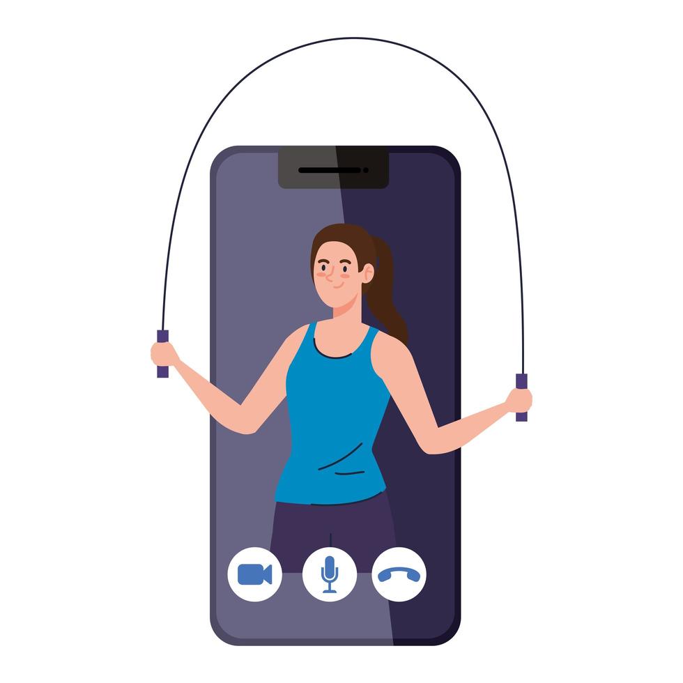 fitness-, training- en workout-app, vrouw die sport beoefent in smartphone, sport online vector