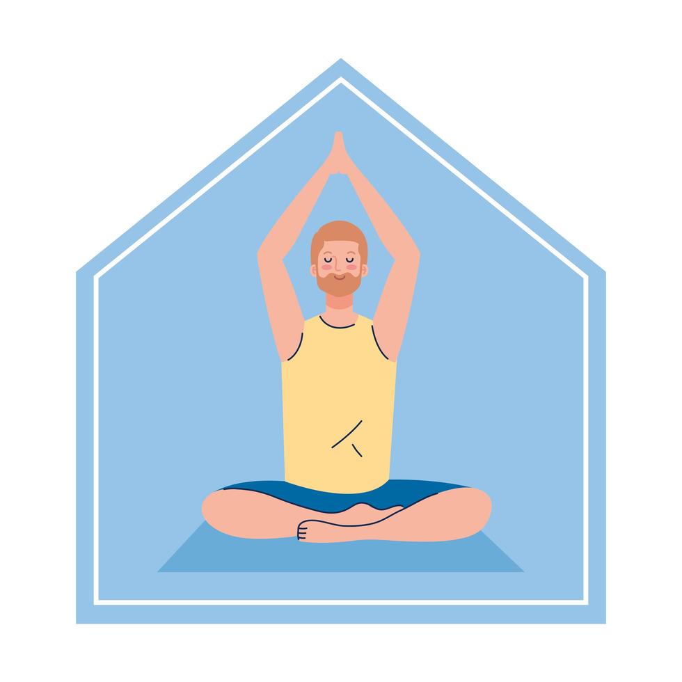 thuis blijven, man mediteren, concept voor yoga, meditatie, ontspannen, gezonde levensstijl vector