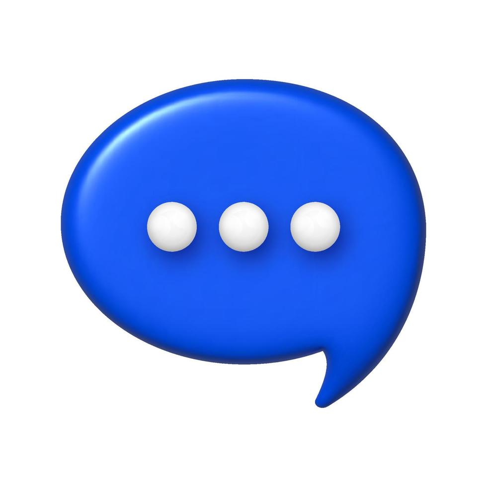 communicatie babbelen 3d icoon. blauw toespraak bubbel met drie wit stippen. vector illustratie.