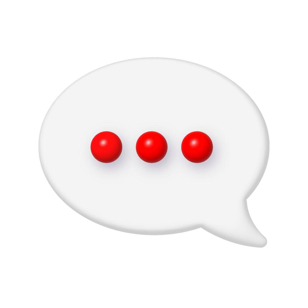 communicatie babbelen 3d icoon. wit toespraak bubbel met drie rood stippen. vector illustratie.