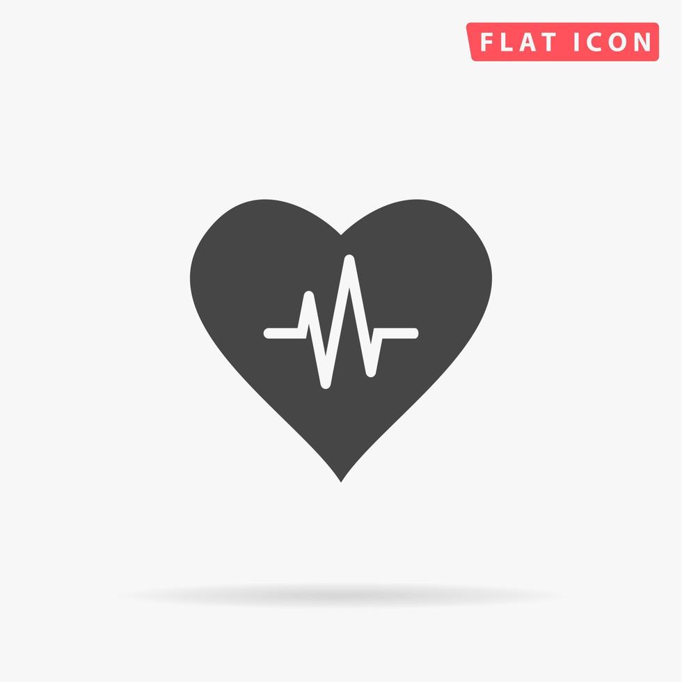 hart met cardiogram. gemakkelijk vlak zwart symbool met schaduw Aan wit achtergrond. vector illustratie pictogram