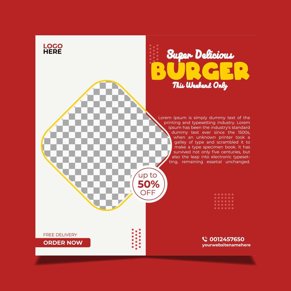 super heerlijk hamburger en voedsel menu sociaal media banier sjabloon vector