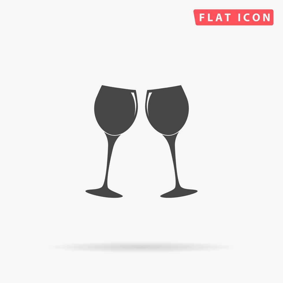 twee bril van wijn of Champagne. gemakkelijk vlak zwart symbool met schaduw Aan wit achtergrond. vector illustratie pictogram