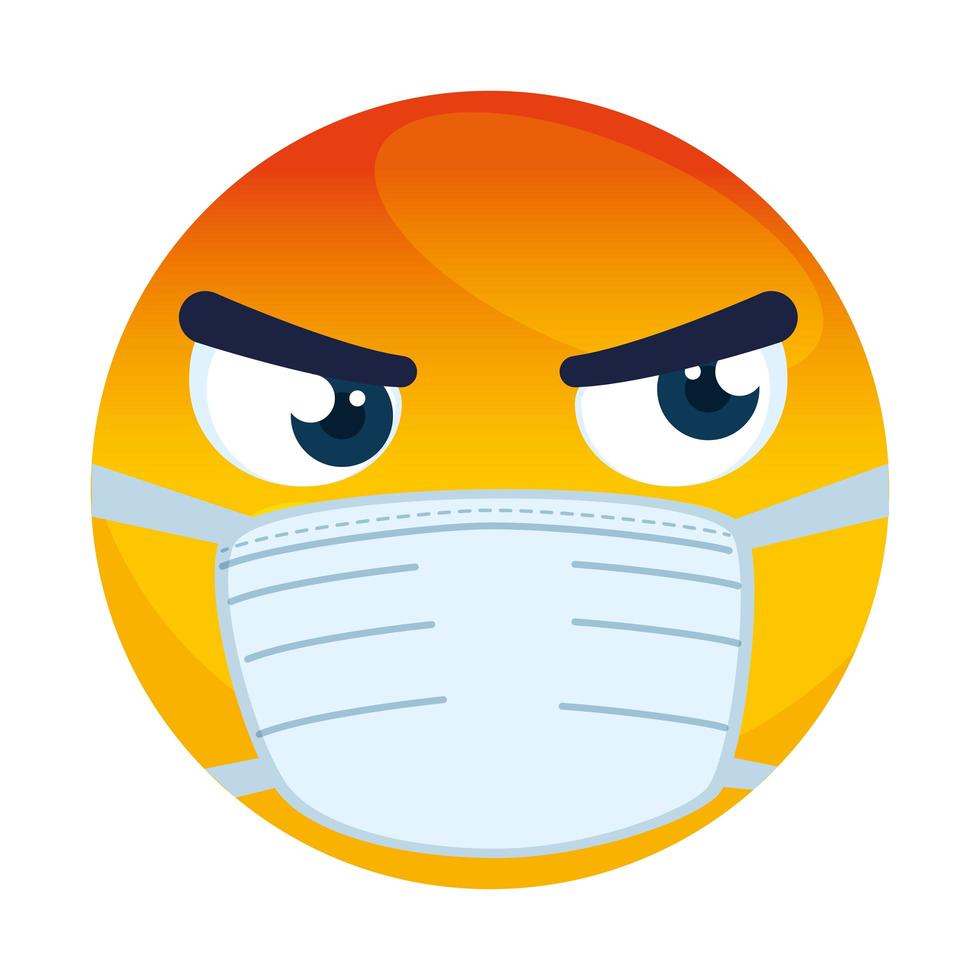 emoji boos medisch masker dragen, rood gezicht boos met wit chirurgisch masker pictogram vector