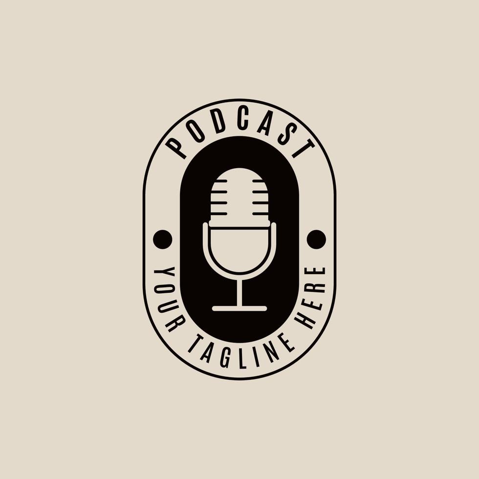 podcast oud microfoon wijnoogst logo, icoon en symbool, met embleem vector illustratie ontwerp