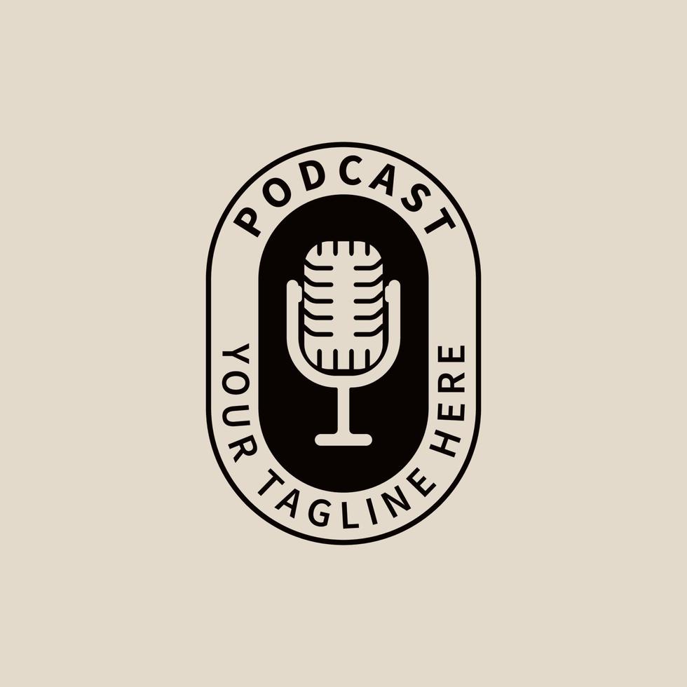 podcast oud microfoon wijnoogst logo, icoon en symbool, met embleem vector illustratie ontwerp