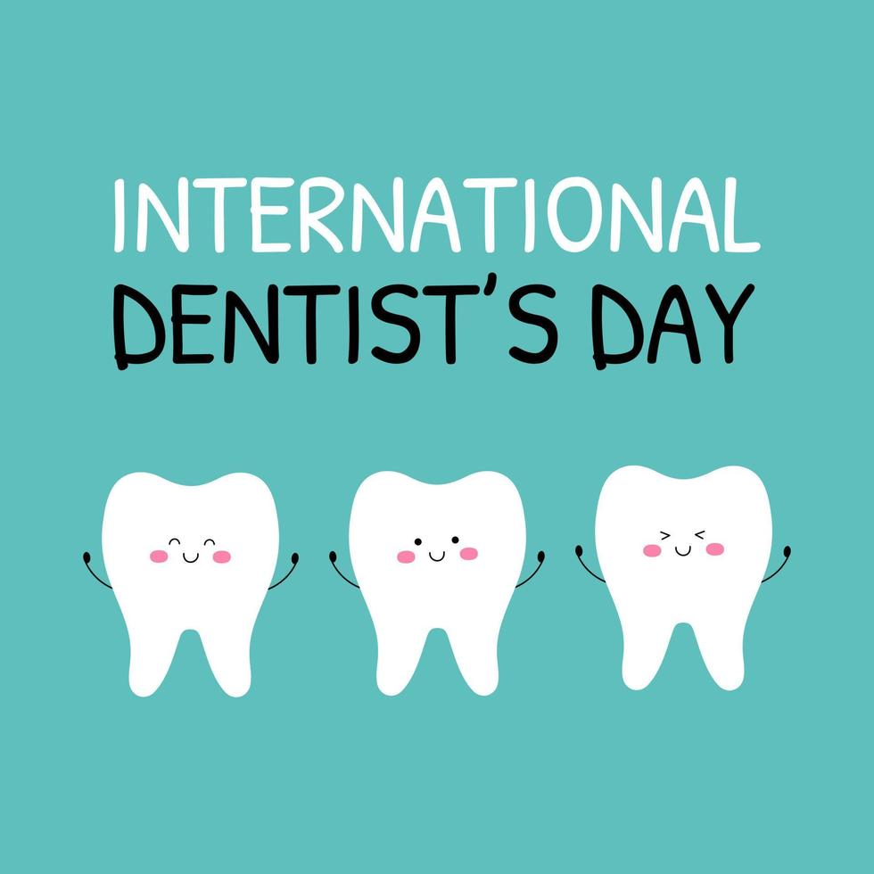 Internationale tandarts dag vector illustratie. drie schattig tand tekens voor kaart, banier of poster