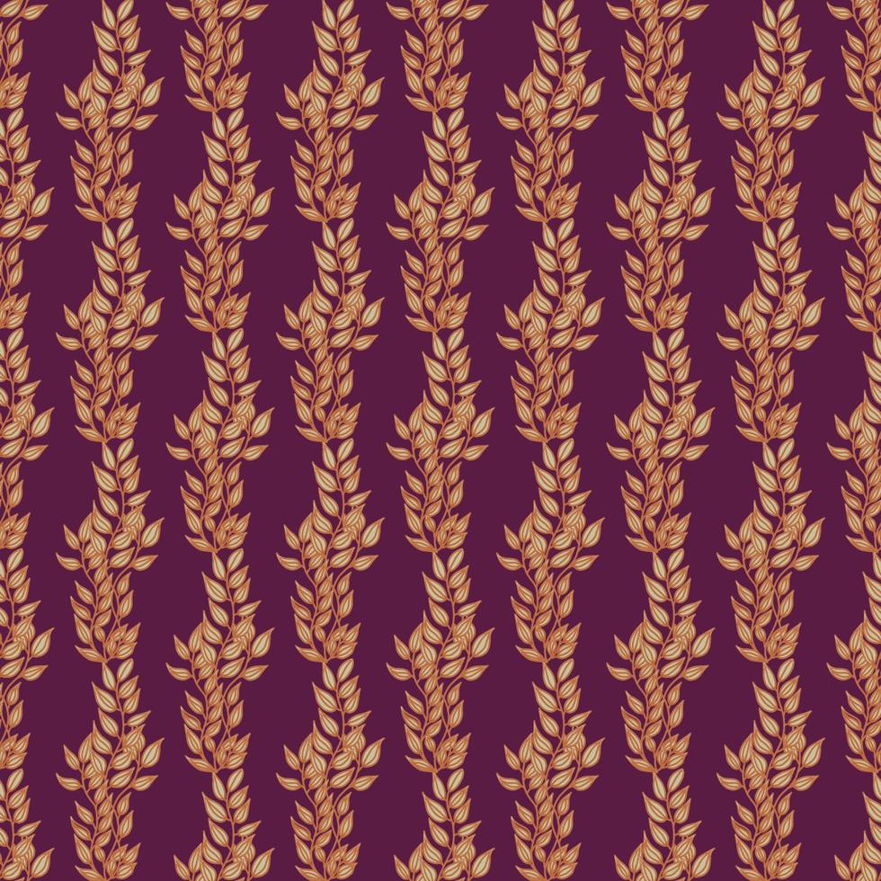 naadloos patroon met een patroon van verticaal takken. Purper achtergrond. modieus ontwerp naadloos met gouden bladeren.tuberoos kleur. vector