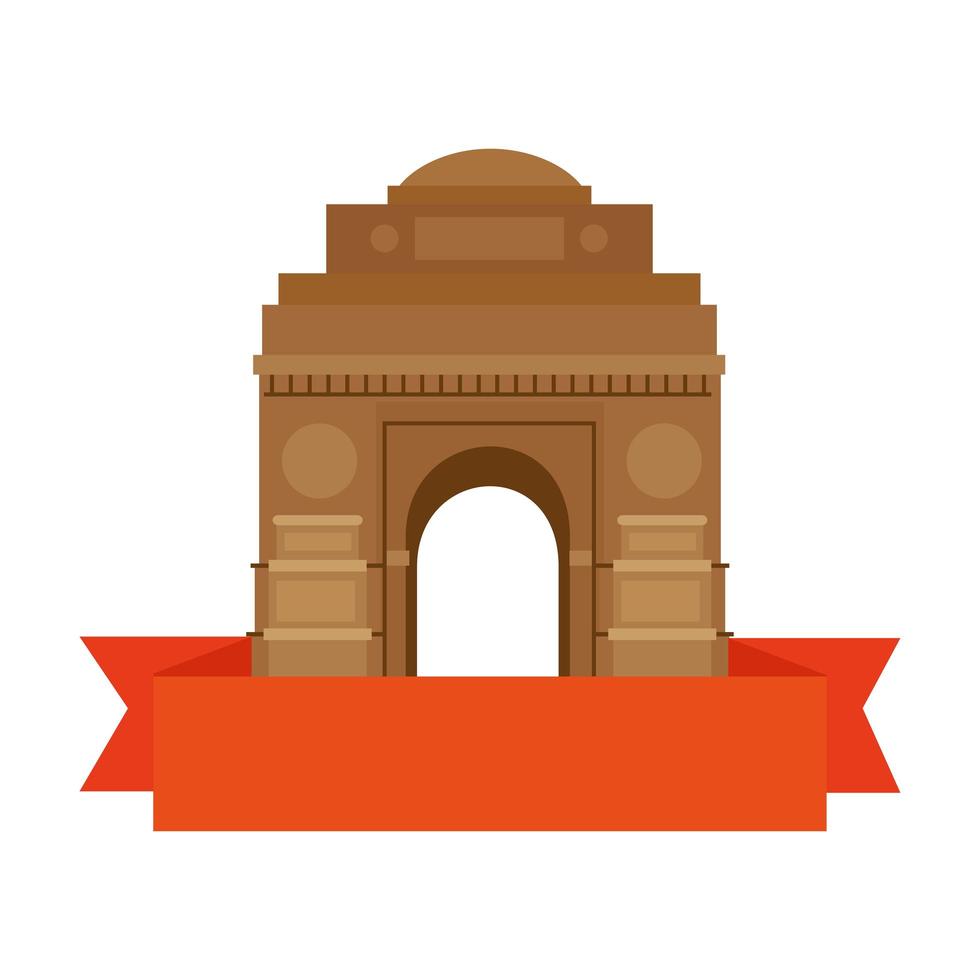 india gate, beroemd monument van india met lint vector