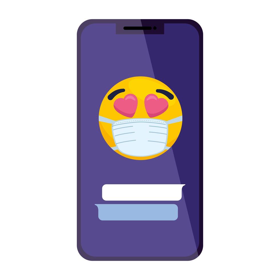 smartphone met mooi dragend medisch masker op witte achtergrond vector