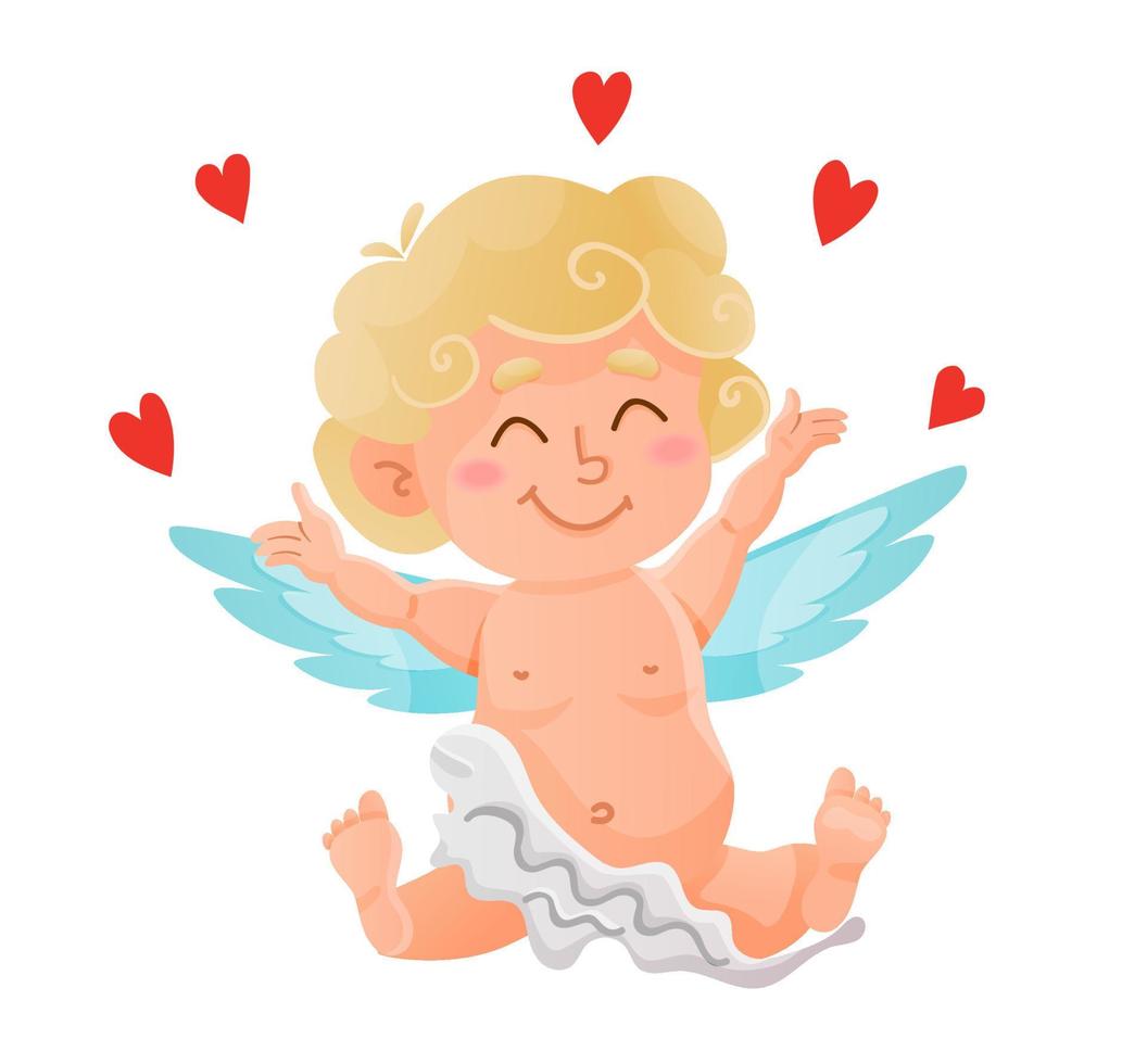 schattig Cupido is Bezig met verzenden liefde, gelukkig kind. valentijnsdag vector illustratie Aan wit geïsoleerd achtergrond.