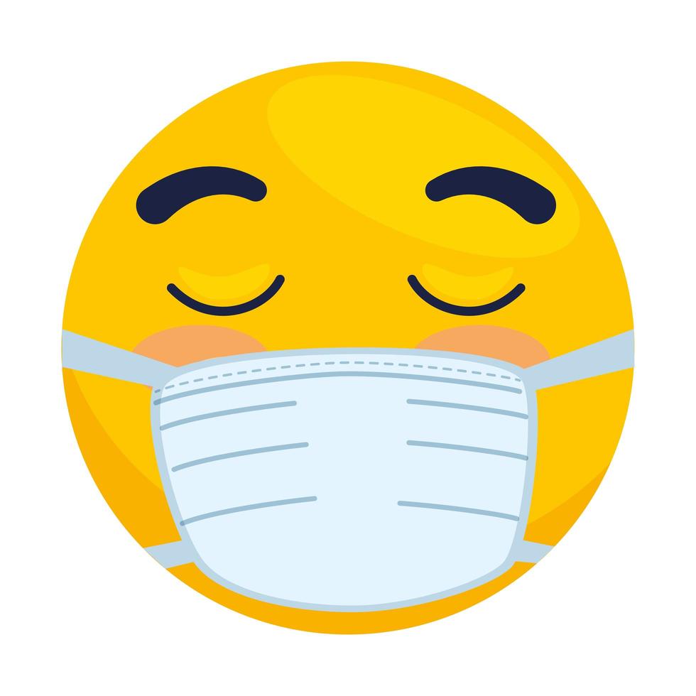 emoji met gesloten ogen met medisch masker, geel gezicht met gesloten ogen met behulp van wit chirurgisch maskerpictogram vector